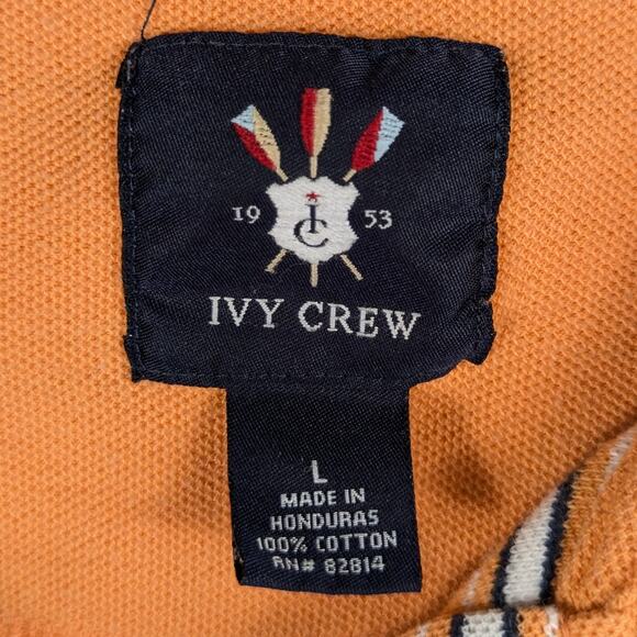 Ivy Crew Mens L Orange Striped Polo Shirt 100% Cotton Short Sleeve Casual Top - Picture 2 of 3